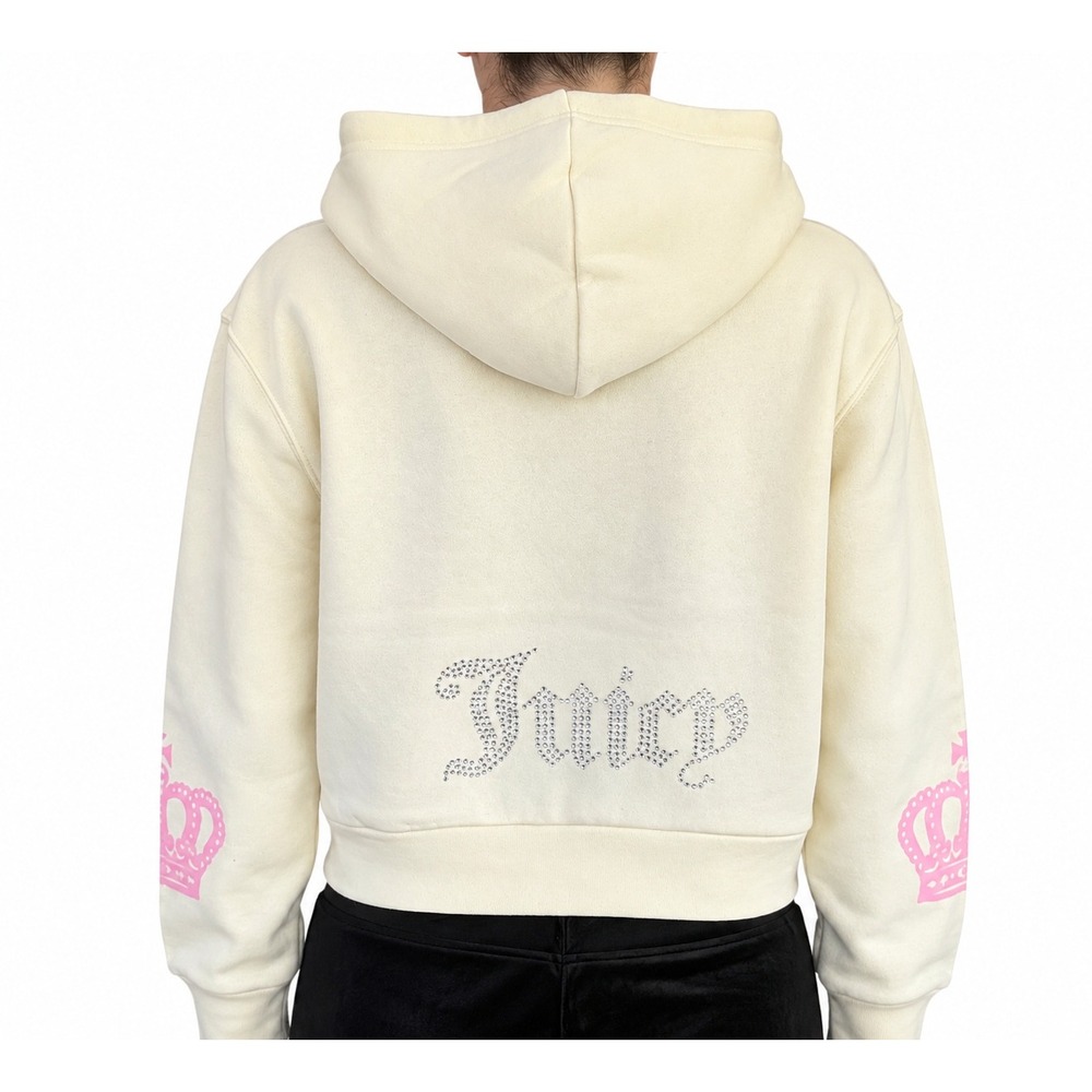 Juicy Couture Butter Yellow Rhinestone Logo Zip Up Hoodie Pink Crown
